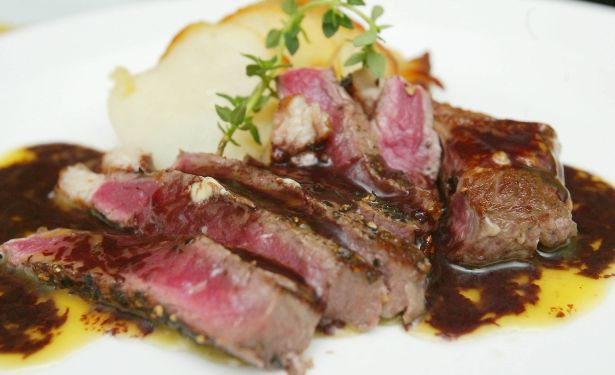 Steak Au Poivre with Potato Gratin