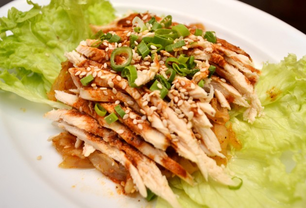 Shredded Chicken with jelly fish and spicy peanut sauce.