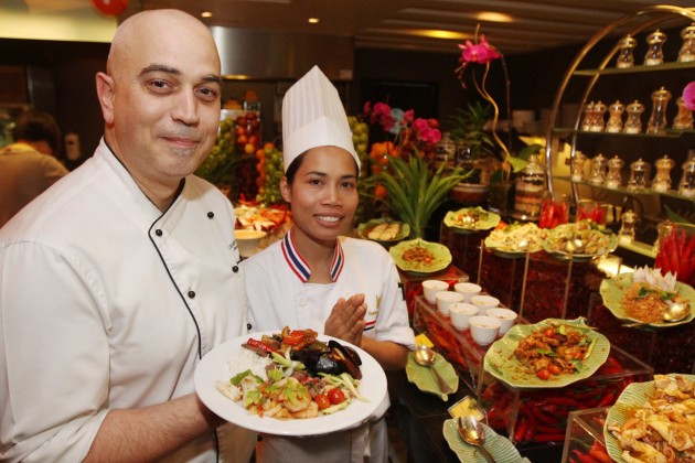 Chefs Lherisson (left) and Suksan are proud of their tantalising buffet spread.