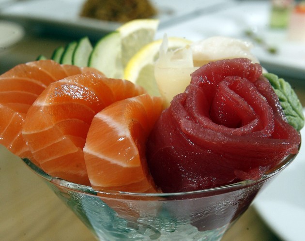 Pretty presentation: Cocktail Sashimi of fresh salmon and rosettes of tuna at Genn.