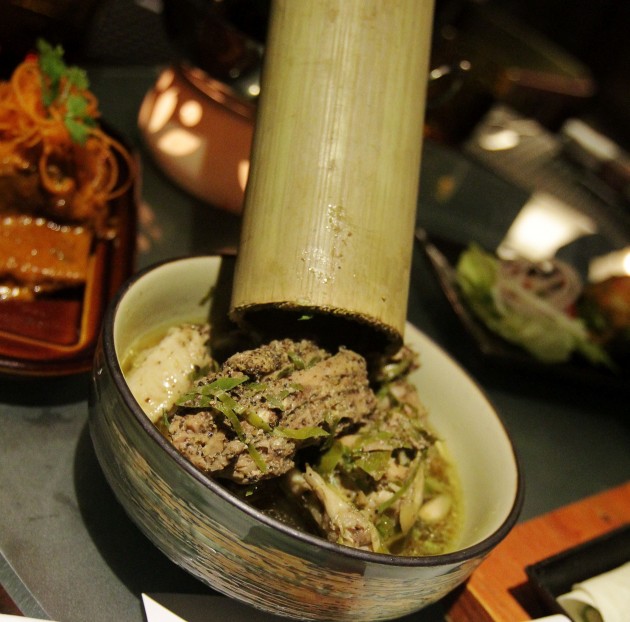 The Pansoh Manok, which is cooked on the grill while inside the bamboo, a process that results in a tasty chicken soup with hints of lemongrass.