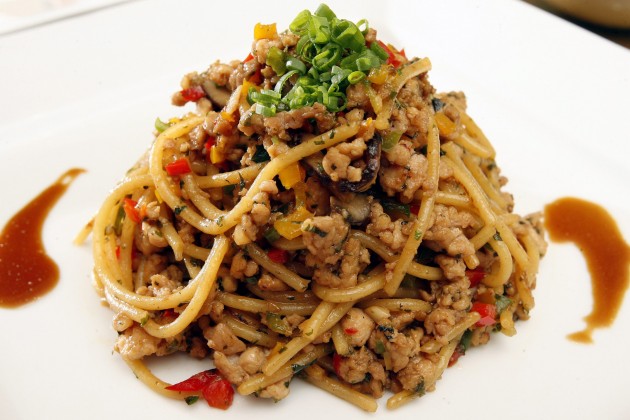 Spaghetti with Balsamic Teriyaki Sauce.