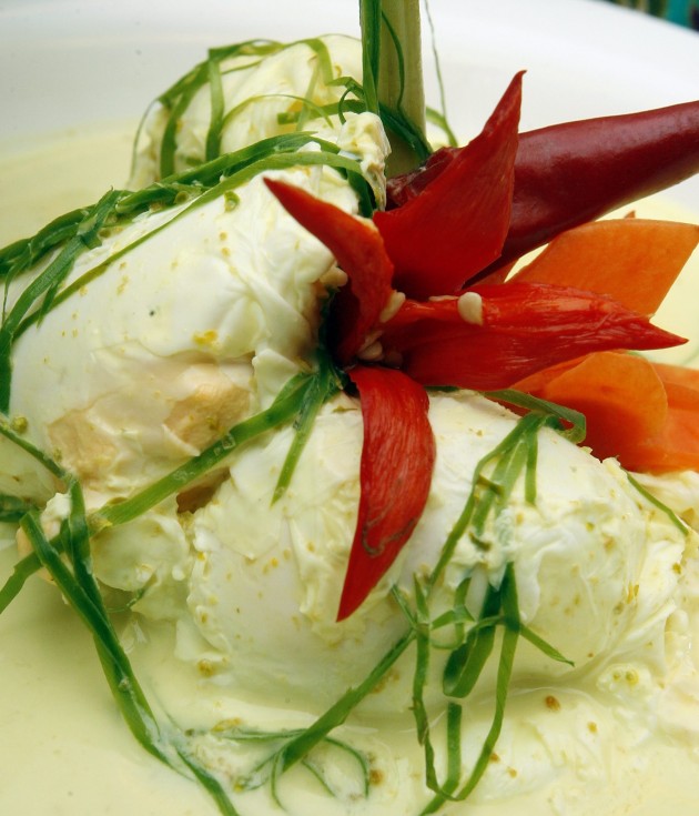 Duck egg cooked in coconut milk and chilli is a popular Minang dish.