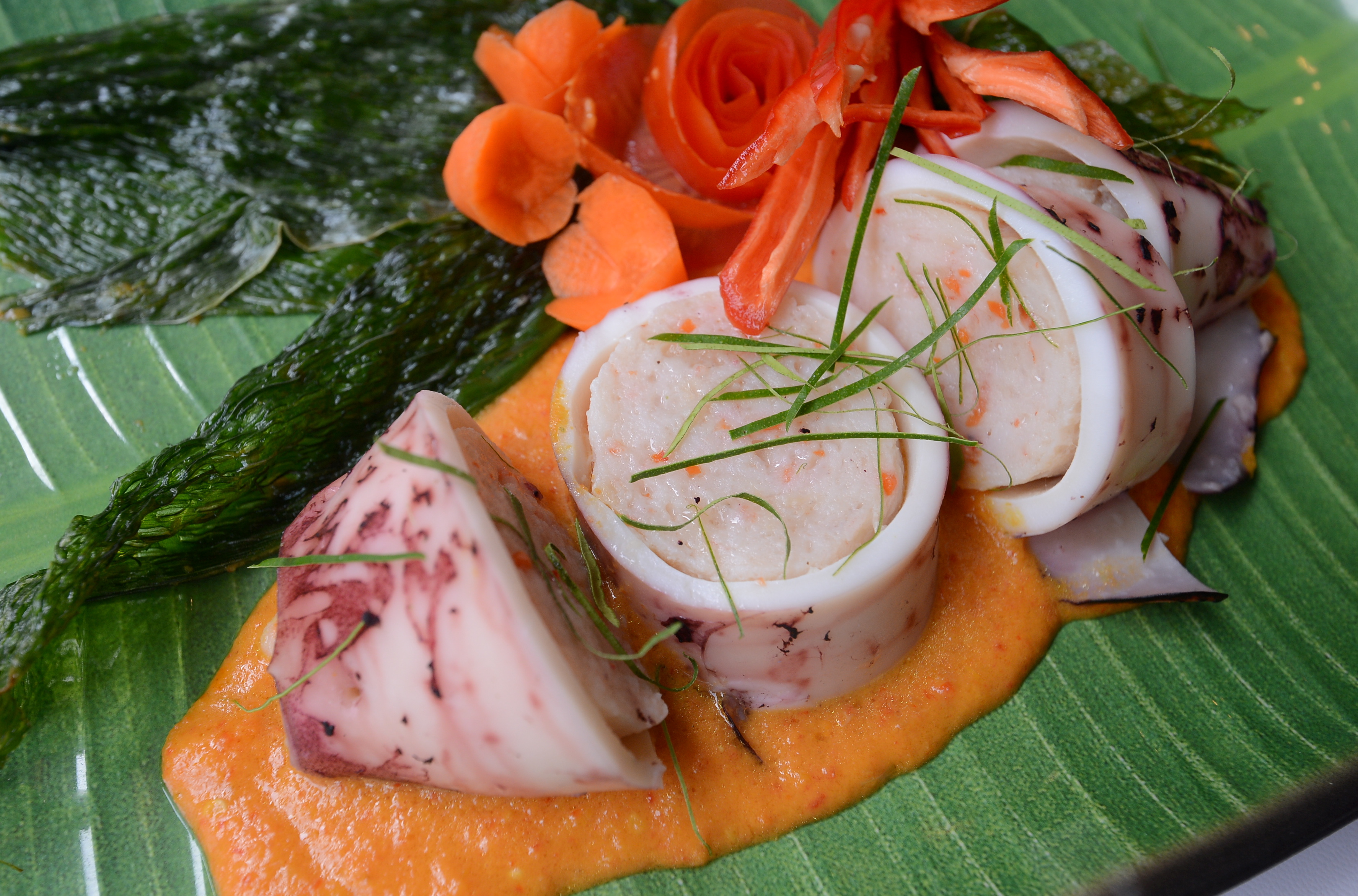 Steamed Stuffed Squid with Percik Sauce