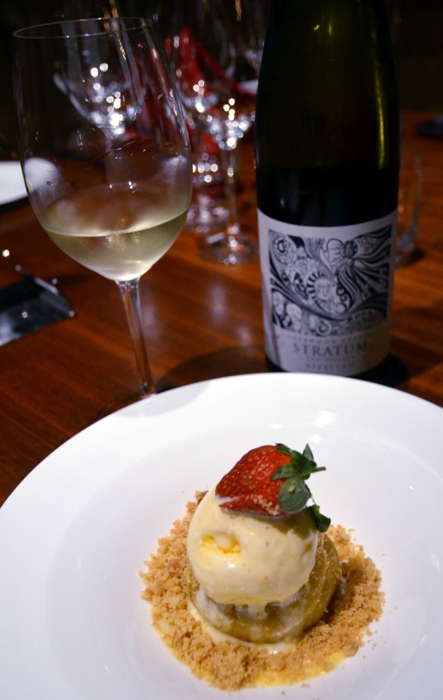 Apple Pie with Vanilla Ice-Cream, accompanied by the Stratum Range's Riesling 2012, an off-dry white.