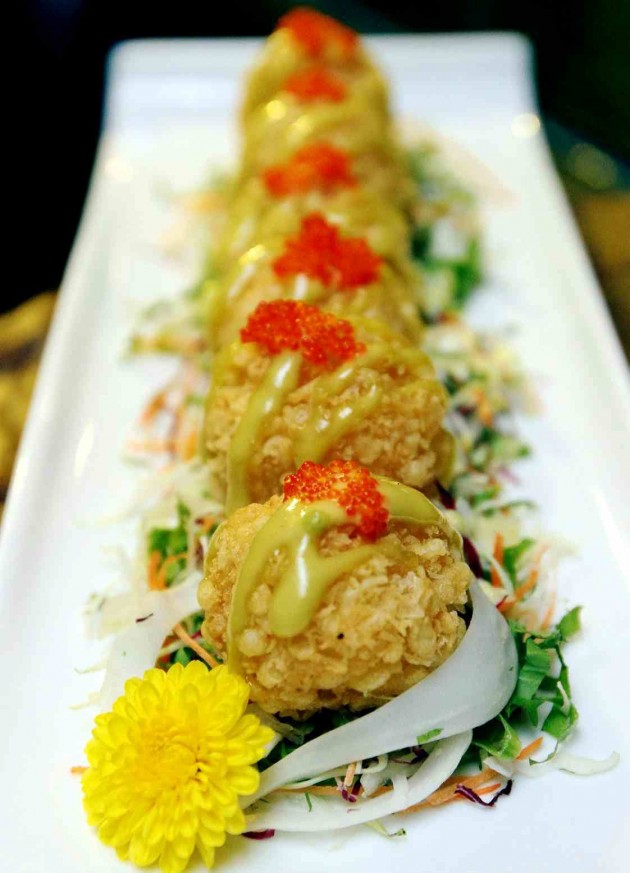 Topped with preserved flying fish roe (tobiko), these Ebi Tango Furai (deep fried prawn meatballs) are a good starter for those dining at Fu-Rin.