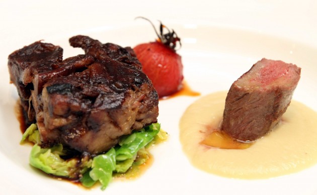The Lamb Neck, Loin, Caramelized Tomato, Sprout Leaves .