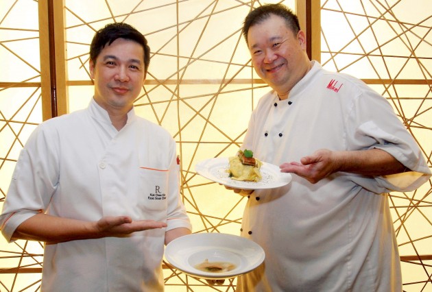 Executive sous Chef Kok Chee Kin of Dynasty Restaurant (left) and Chef de Cuisine Michael Koh at Sagano Restaurant.