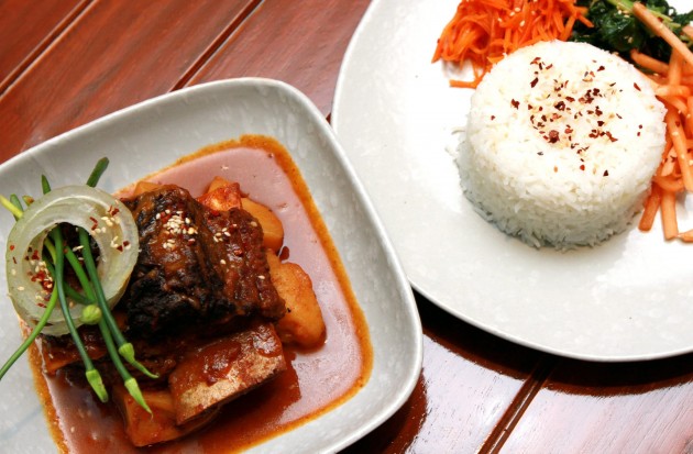 Korean Braised Short Ribs served with rice. 