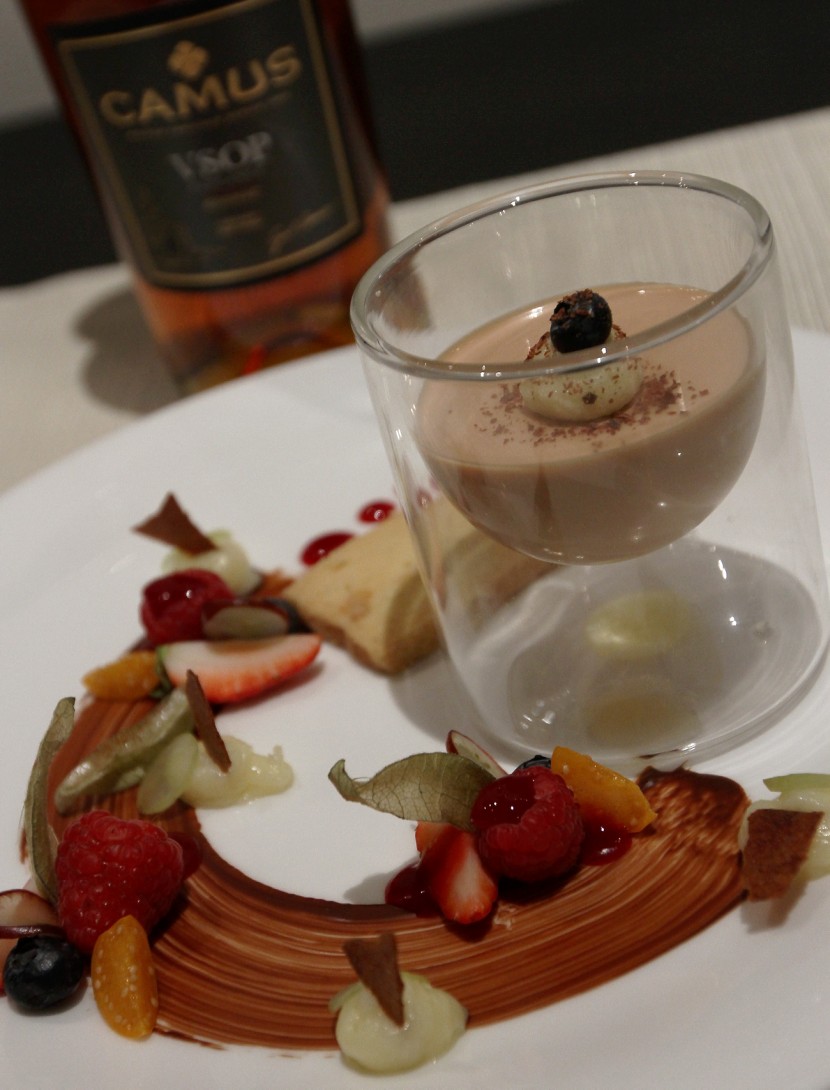 For the sweet tooth.Caramel Chocolate Panna Cotta paired with Camus VSOP Cognac.