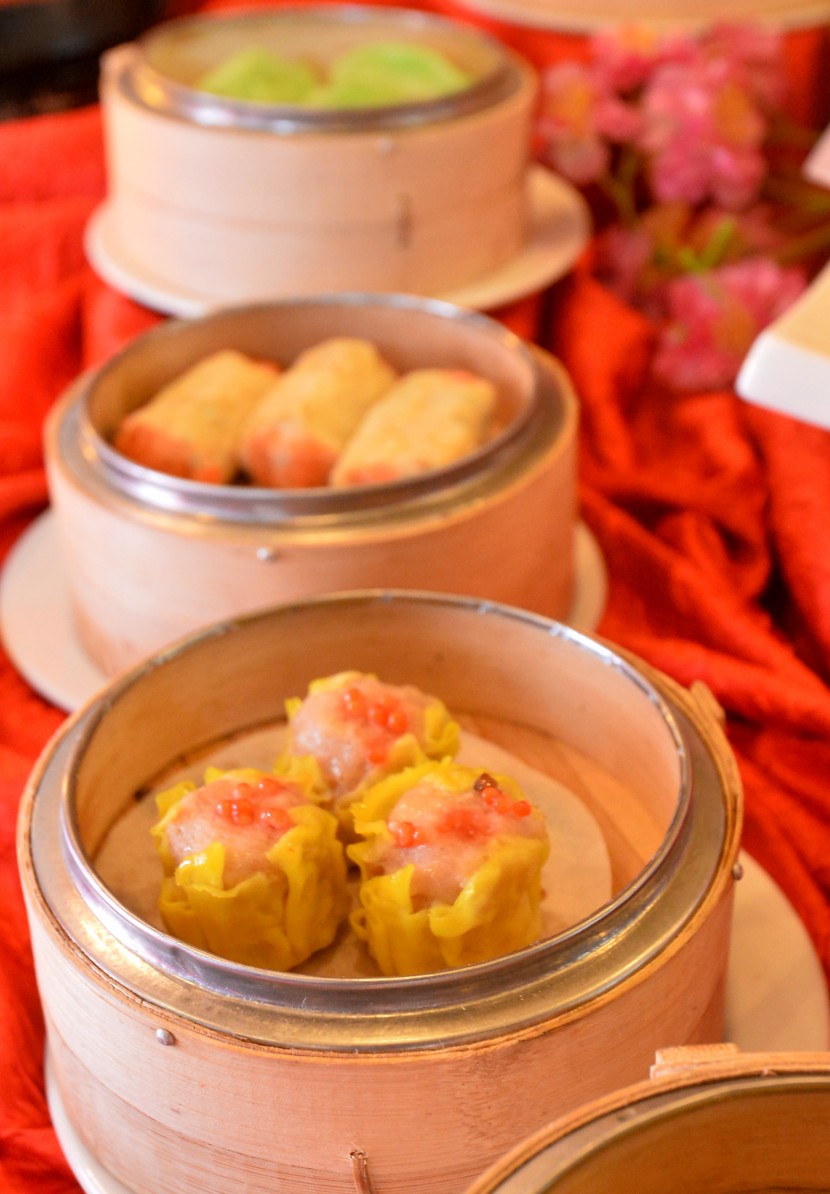 (Bottom to top) Chicken Dumpling 'siew mai', Phoenix Eye Dumpling and Golden Ocean Dumpling are among the many colourful choices.