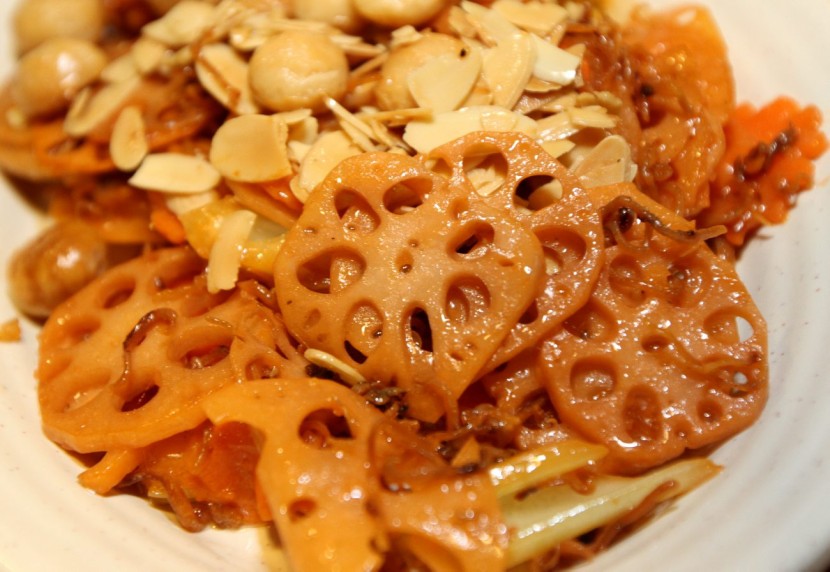 Crunchy: The pan-fried lotus root with celery is appetising and mouthwatering. 