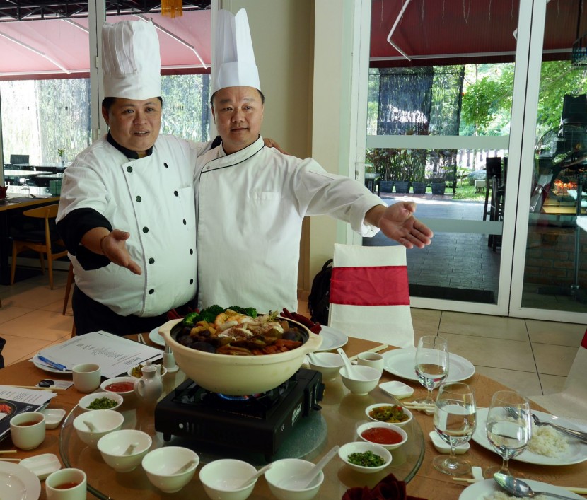 Executive chefs Ong Kian Onn (left) and Foo Seong Khong introducing their specially prepared Poon Choi that will be served at the The Haven’s restaurant. — Photos AMANDA YEAP/The Star