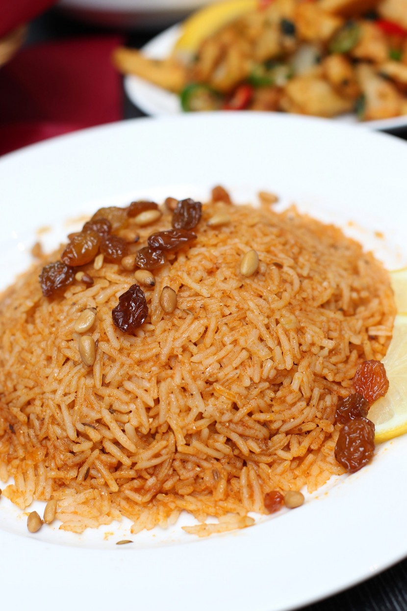 The Kabbseh Rice is cooked with tomato and Lebanese spices.