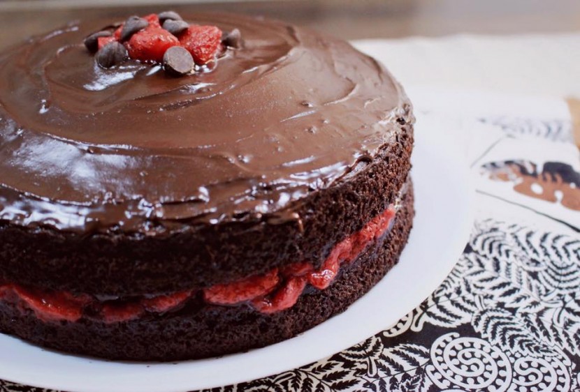 Gluten free chocolate cake with strawberry filling