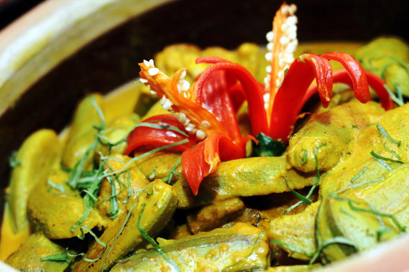 The Ikan Kurau Cili Padi Pisang Kapas is cooked using only a chili paste and turmeric.