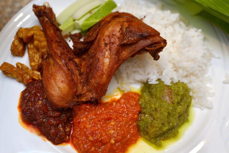 Nasi Ayam Kampung by hotel's executive chef Rossham Rosli goes well with the three sambal chilies.