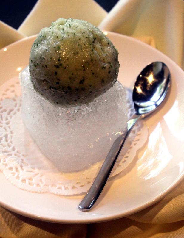 Diners should savour the refreshing lemon mint sorbet to cleanse the palate between meals.