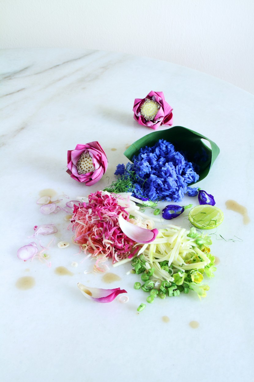 Nasi Kerabu with Flower Salad.